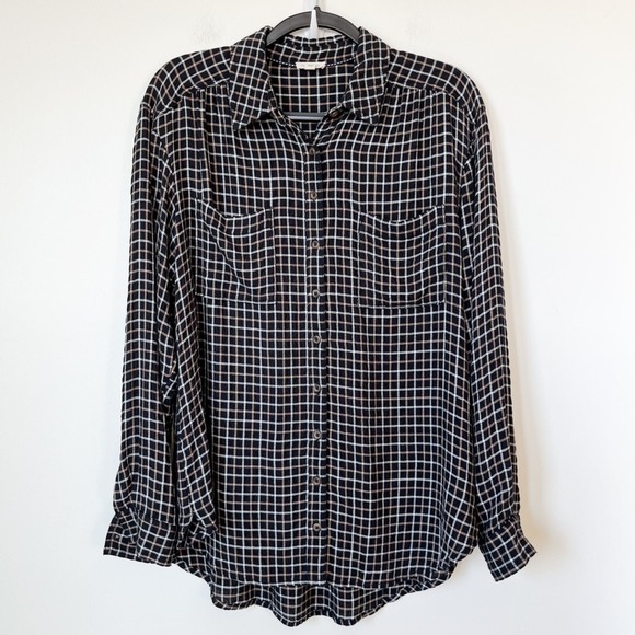 Anthropologie Pilcro Hadley Oversized Plaid Button Up Shirt Womens Medium Black - Picture 3 of 11